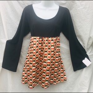 Dress, black and patterned mini. Size L.